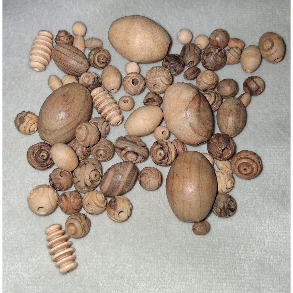 Mixed Lot of Assorted Natural Wood Craft Beads Turned Wooden Beads 1.3 oz